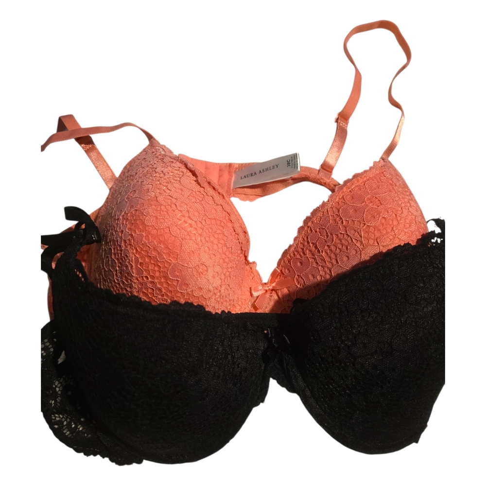Laura Ashley Peach and Black Lace Bra